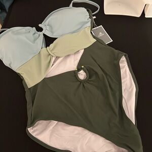 Elegant Green and Blue Women's One-Piece Swimsuit